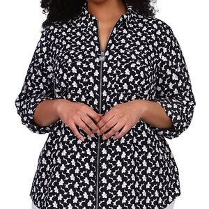 MICHAEL Michael Kors Black and White Zip Front Blouse Large